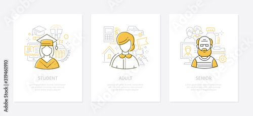 Human age - line design style conceptual banners set