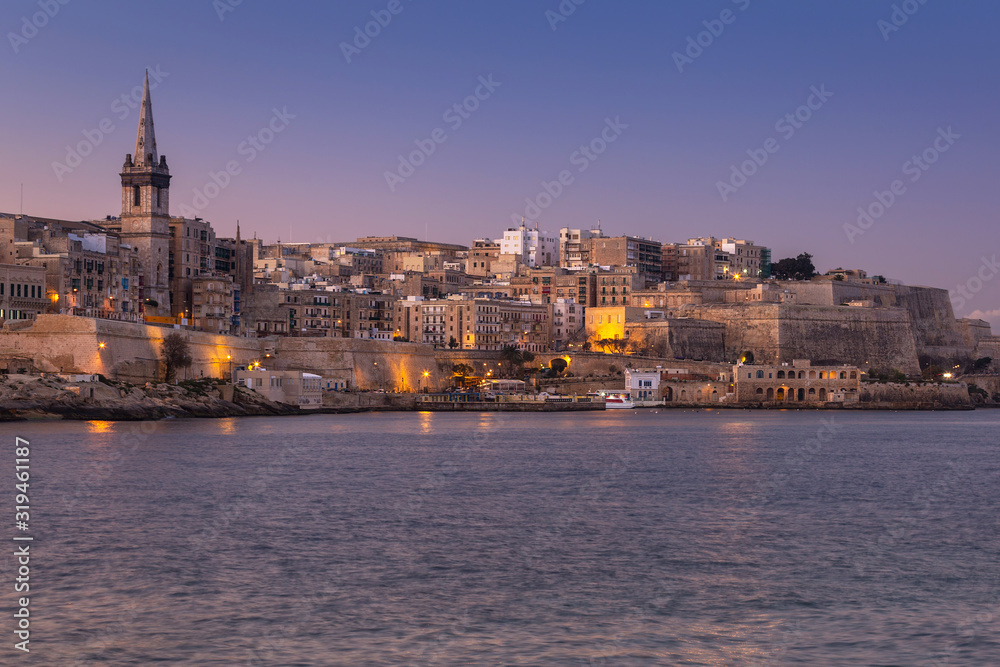 Beautiful architecture of the Valletta city on Malta at dawn