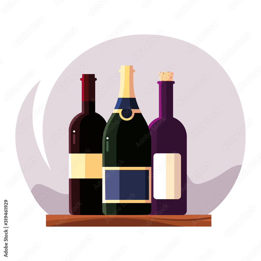 wine bottles on background landscape wine bottles on background landscape