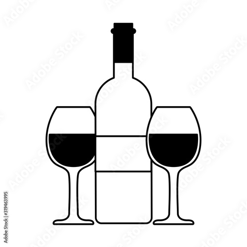 bottle and glass of wine on white background