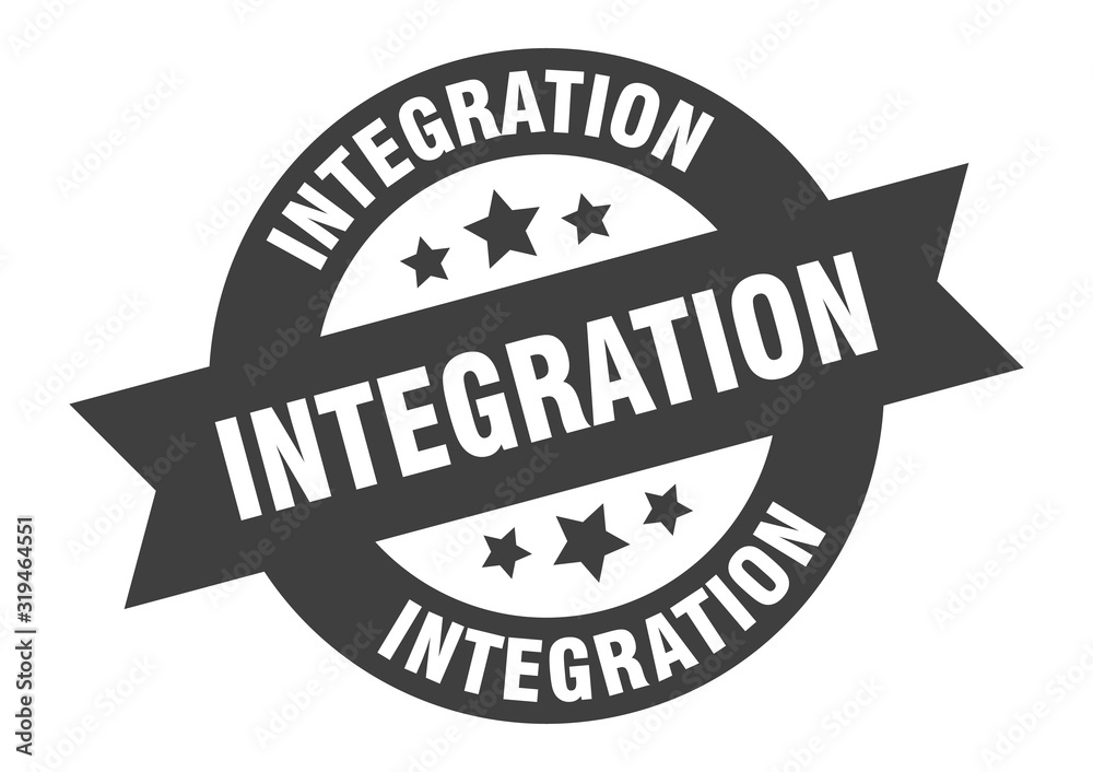 integration sign. integration round ribbon sticker. integration tag