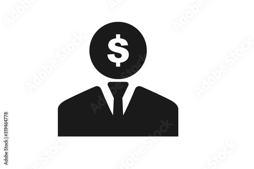 black investor icon. concept of banking market, shareholder icon, sponsor cash, business man icon, banker icon