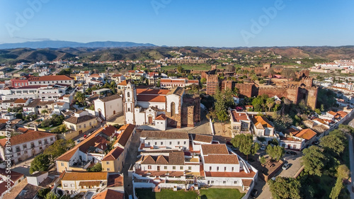 Silves village at the medieval fair, aerial view of the historic castle. Portugal Algarve
