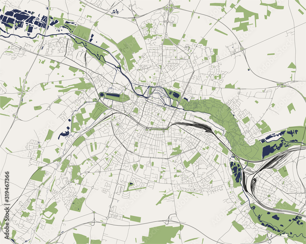 map of the city of Amiens, Somme, Hauts-de-France, France