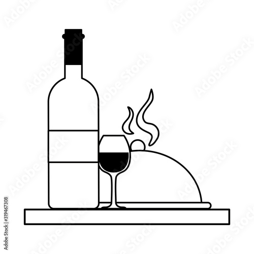 bottle and glass of wine on white background