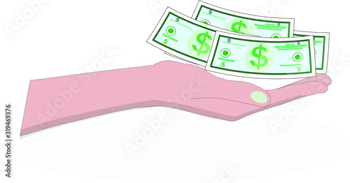 palm gives money - symbolizes trade, help and other financial relationships