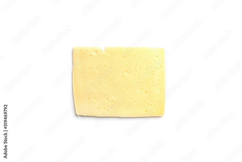 Slice of cheese isolated on white background.