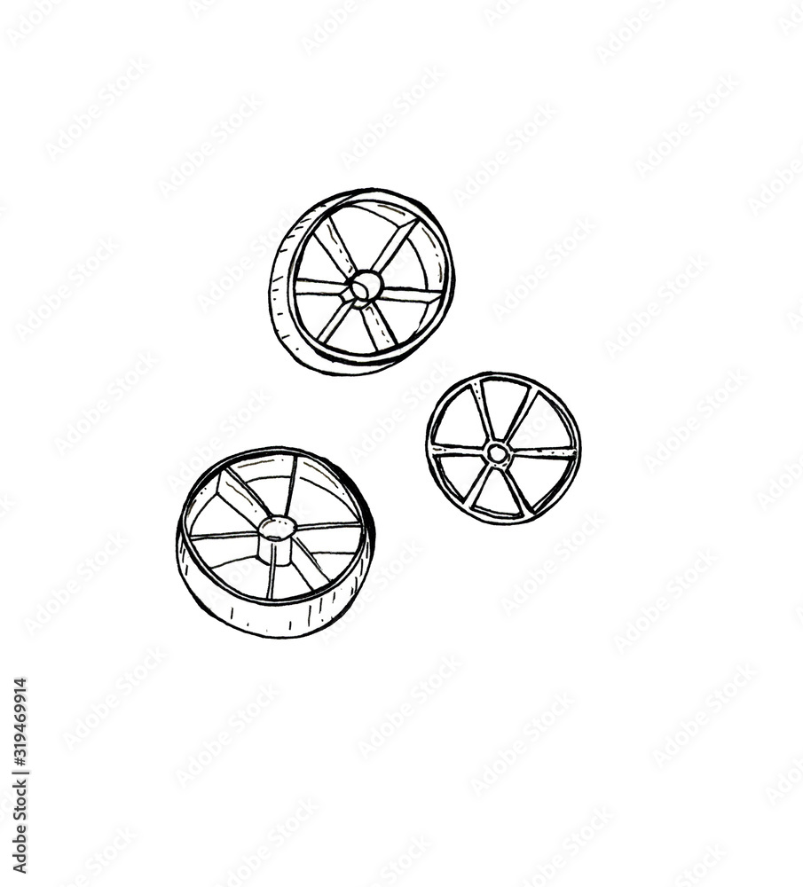 Hand drawn sketch illustration of Pasta Rotelle isolated on white Hand drawn sketch illustration of Pasta Rotelle isolated on white
