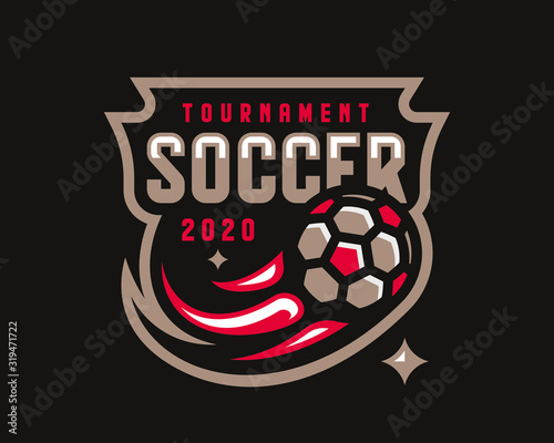 Soccer logo design. Football emblem tournament template editable for your design.