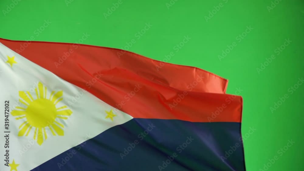 Philippines Flag Flying In Front Of Green Screen Chroma Key Filipinos