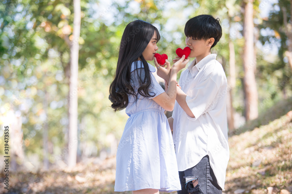 Portrait of Asia LGBT Lesbian Couples are having fun planning their new family life concept Portrait of Asia LGBT Lesbian Couples are having fun planning their new family life concept