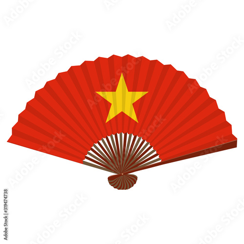 Traditional asian folding hand fan. Flag of Vietnam. Vector illustration.