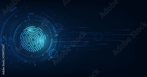 vector abstract security system concept with fingerprint on technology background.
