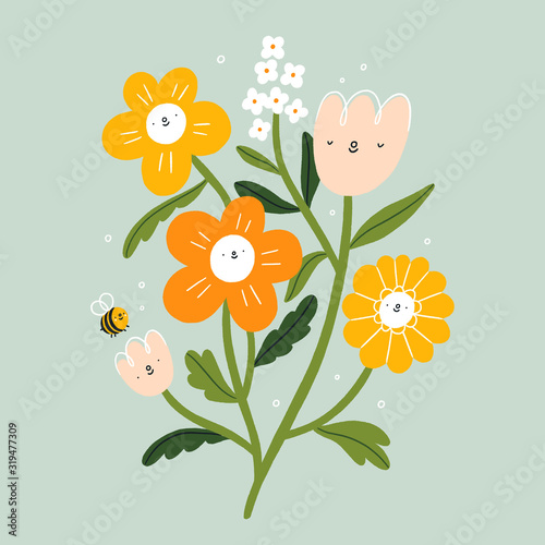 Funny floral characters composition