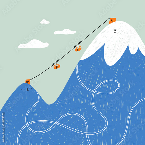 Mountains landscape with cable car