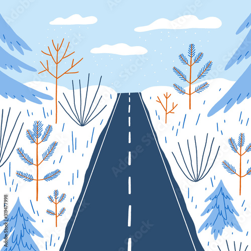 Winter forest road trip