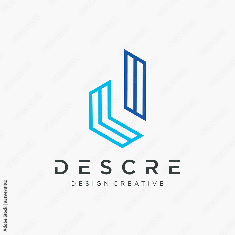 Letter D With lines style. Modern logo with Building For Construction concept Company Logo. Vector design template elements for your application or corporate identity. - vector