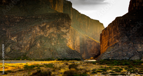 Santa Elena Canyon, Big Bend National Park, USA, showing evening sunrays.