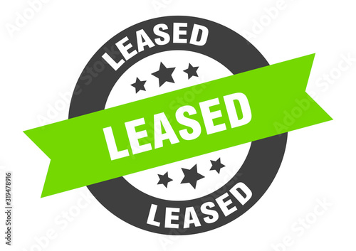 leased sign. leased round ribbon sticker. leased tag