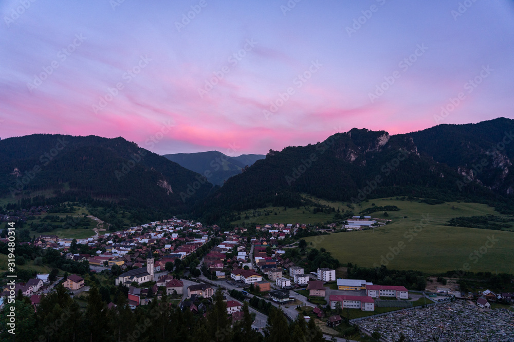 Fototapeta premium Terchova village during sunset. Birth place of Juraj Janosik