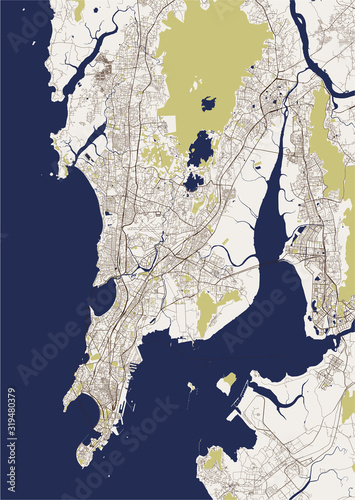 Fotografie, Obraz map of the city of Mumbai, Indian state of Maharashtra