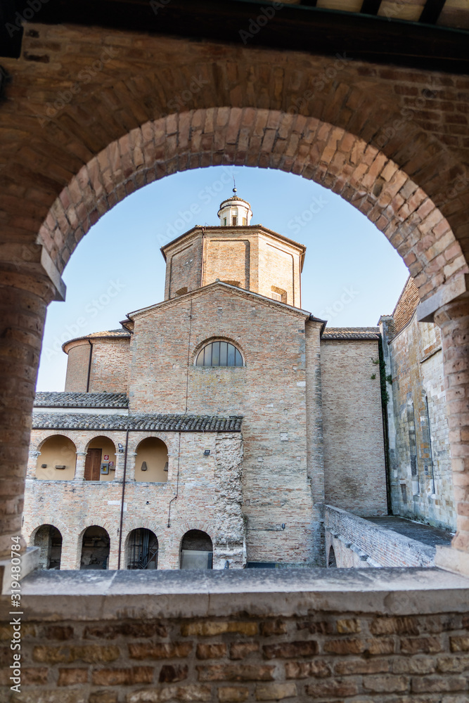 Atri, Teramo, Italy, August 2019: Cathedral of Atri, Basilica of Santa Maria Assunta, national monument since 1899, Gothic architecture
