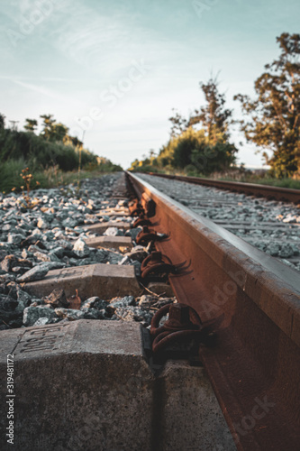 Train tracks in the field station Camet. Buenos Aires - Mar del Plata photo