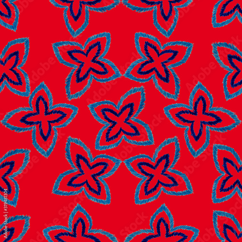 Creative seamless pattern with hand drawn ikat stars. Ethnic boho seamless pa...