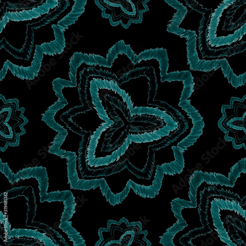 Creative seamless pattern with hand drawn ikat stars. Ethnic boho seamless pa...