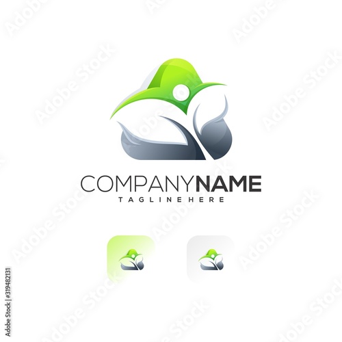 awesome people leaf logo design template vector