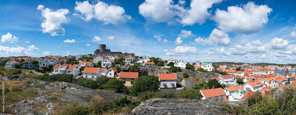 Marstrand Island Wide Angle view - Popular summer destination along the Swedish west coast - Carlstens Castle and village.