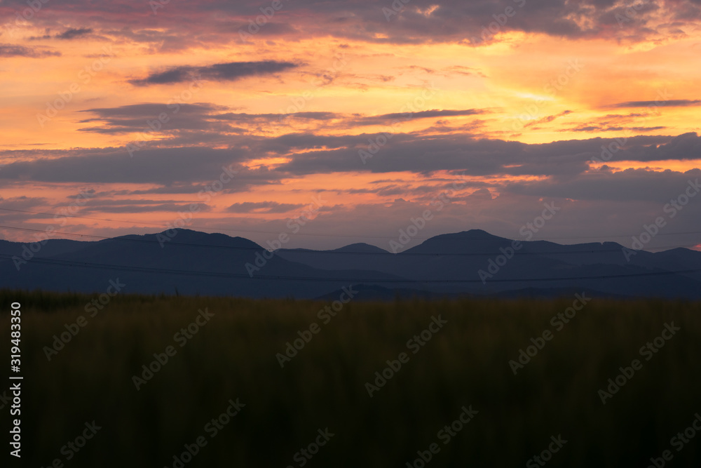 Sunset with the view of Velka Fatra mountains in Slovakia