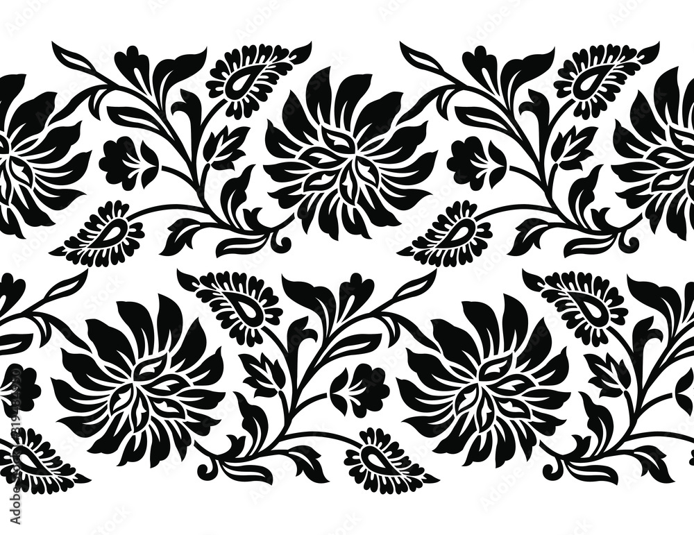 Seamless black and white vintage floral border Stock Vector | Adobe Stock