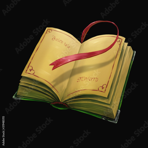 Digital painted book, isolated from background. Magic book icon. Beautiful illustration about reading. Magical old vintage book.