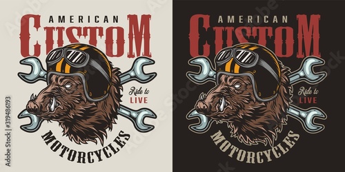 Colorful vintage animal biker emblem