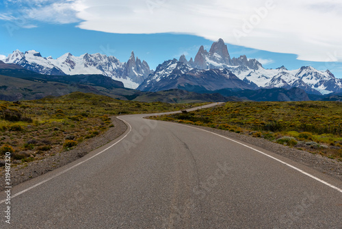 Empty road with the Mount Fitz Roy on the background. Patagonia, Argentina © Bisual Photo