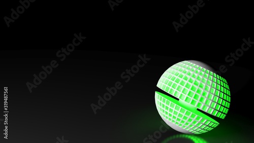 Green lighted technological globe on black background - 3D rendering illustration