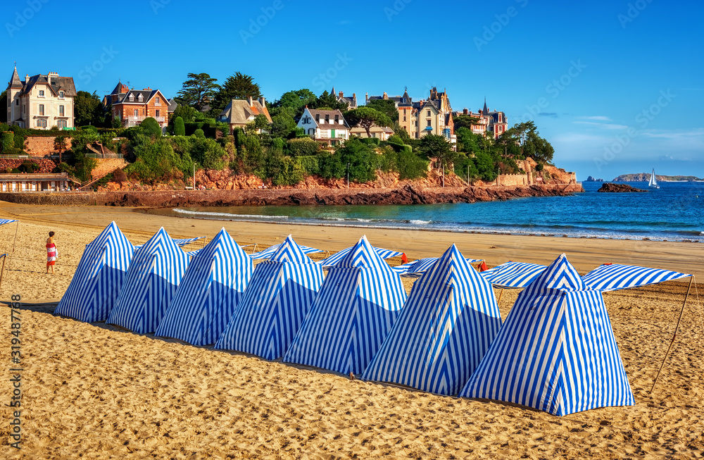 Beach tents in Dinard, Brittany, France