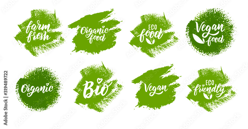 Organic food hand lettering text set for logo , stickers or label ...