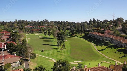 Aerial drone view of a Golf Course in Solana Beach California on a beautiful day. San Diego.  photo