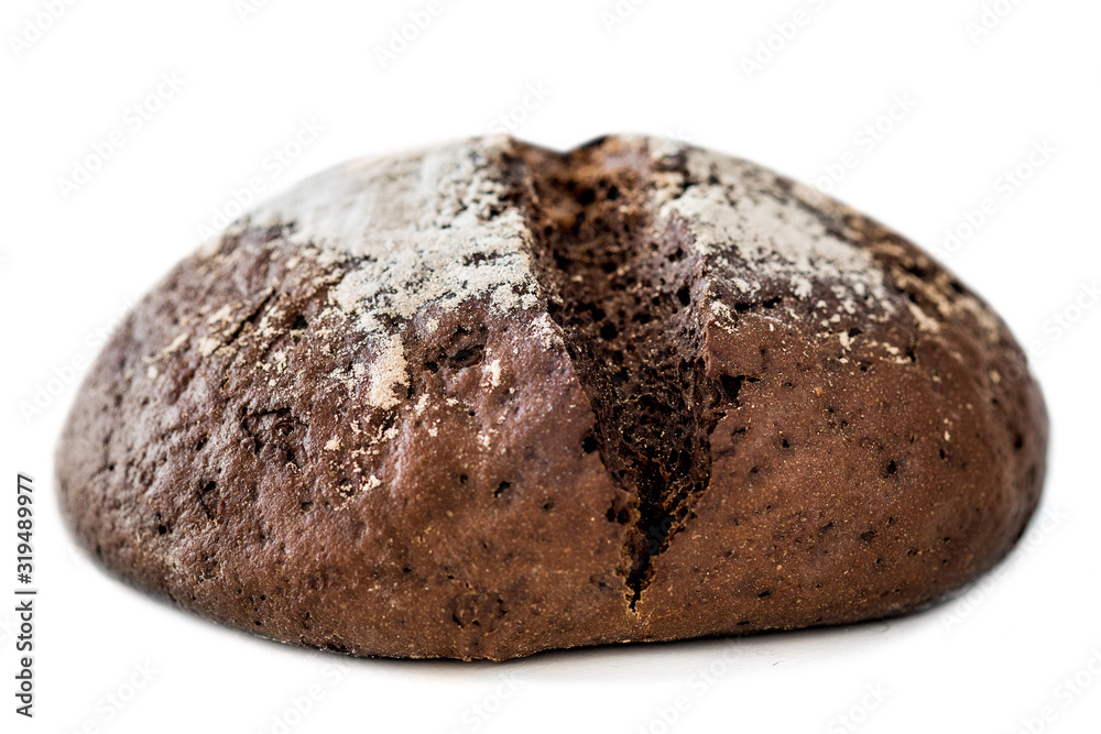 Top view of wholegrain bread isolated on white background closeup. Round bread loaf Top view of wholegrain bread isolated on white background closeup. Round bread loaf