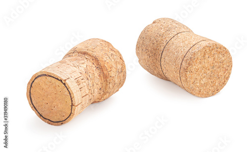 Grapes wine bottle corks Isolated on white background. Wooden Cork macro