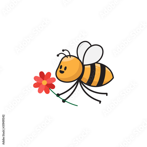 cute bee cartoon character vector illustration