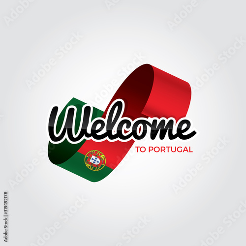 Welcome to portugal symbol with flag, simple modern logo on white background, vector illustration
