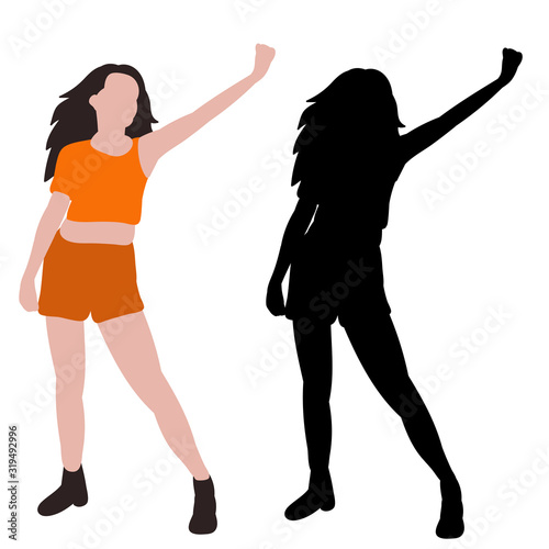 flat style dancing girl, no face, with silhouette
