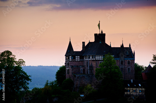 The ancient castle Berlepsch in Witzenhausen   H  benthgal in the middle of Germany  Europe with beautiful sky and clouds and backlight