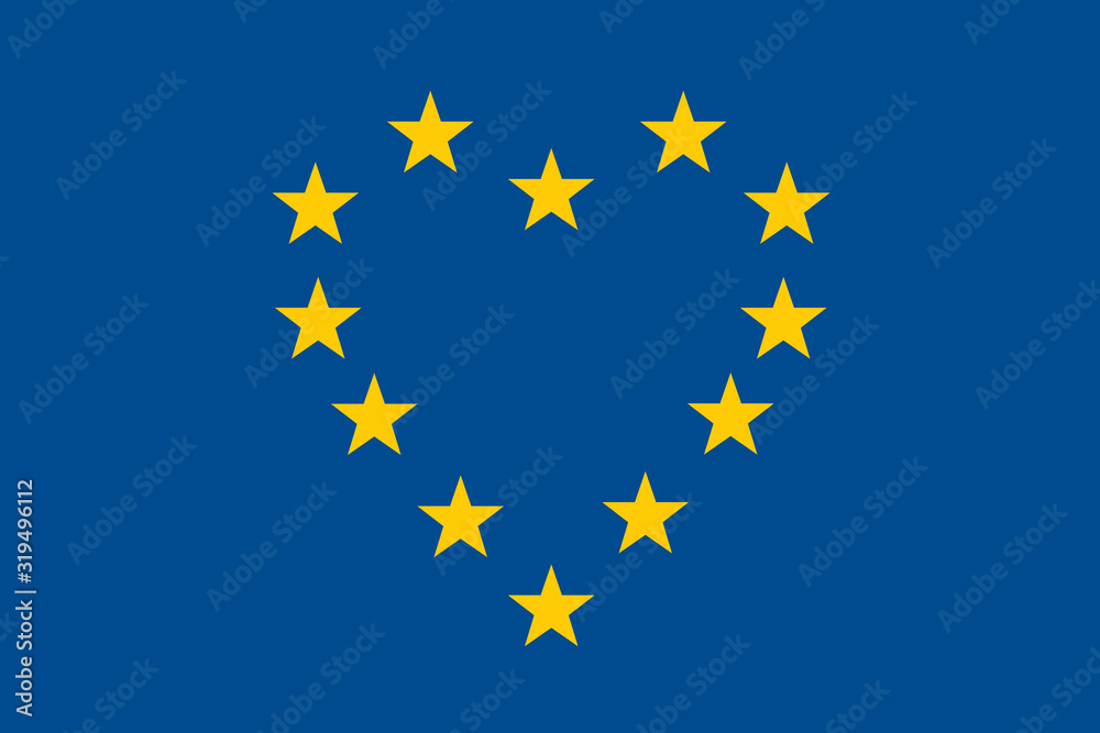 Concept de la paix et de la fraternité au sein de la communauté Européenne, avec son drapeau bleu dont les étoiles forment symboliquement un cœur. Concept de la paix et de la fraternité au sein de la communauté Européenne, avec son drapeau bleu dont les étoiles forment symboliquement un cœur.