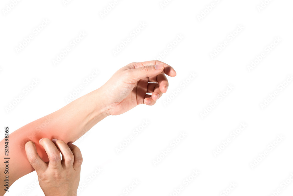 Fototapeta premium Women scratch the itch with hand isolated on white background.