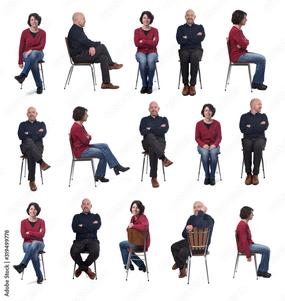 People are Sitting on Chairs. Men and Women Sit in Different Poses on Chairs  Turned from Different Sides Stock Vector - Illustration of distancing,  background: 249823522