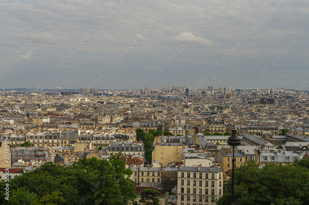 Panoramic bird view over downtown of Paris during sunset, Paris, France